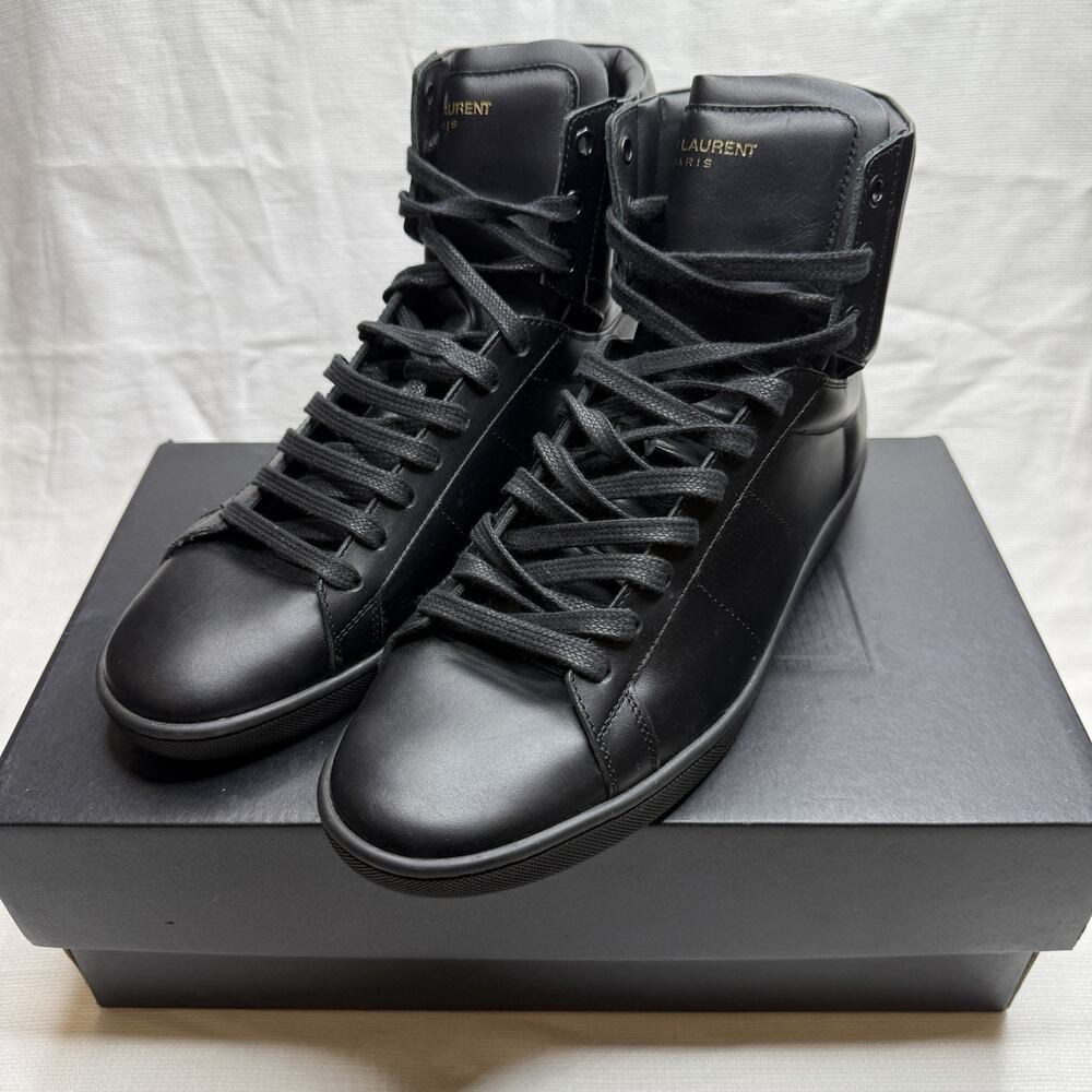 New Saint Laurent Men's Black Leather Hi Top Sneaker 417850 Size 41 9 8.5